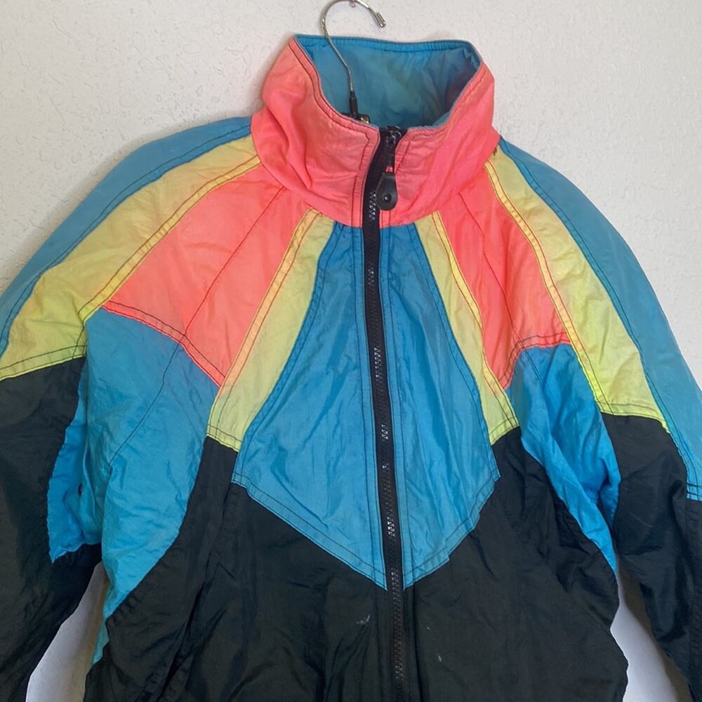 Otello Pelle Vintage Men’s 1980’s Ski Jacket Sz S Nylon Zipper Nylon Neon Black - Picture 2 of 16